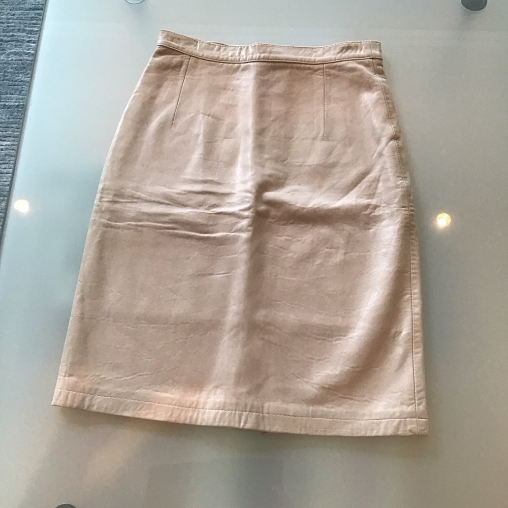 VTG Begedor Italia Beige 100% Italian‎ Leather Pencil Skirt 80s 6 XS 26" waist